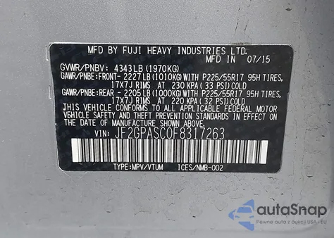 2015 Subaru Xv Crosstrek 2.0I Limited из США, поврежденный, VIN JF2GPASC0F8317263